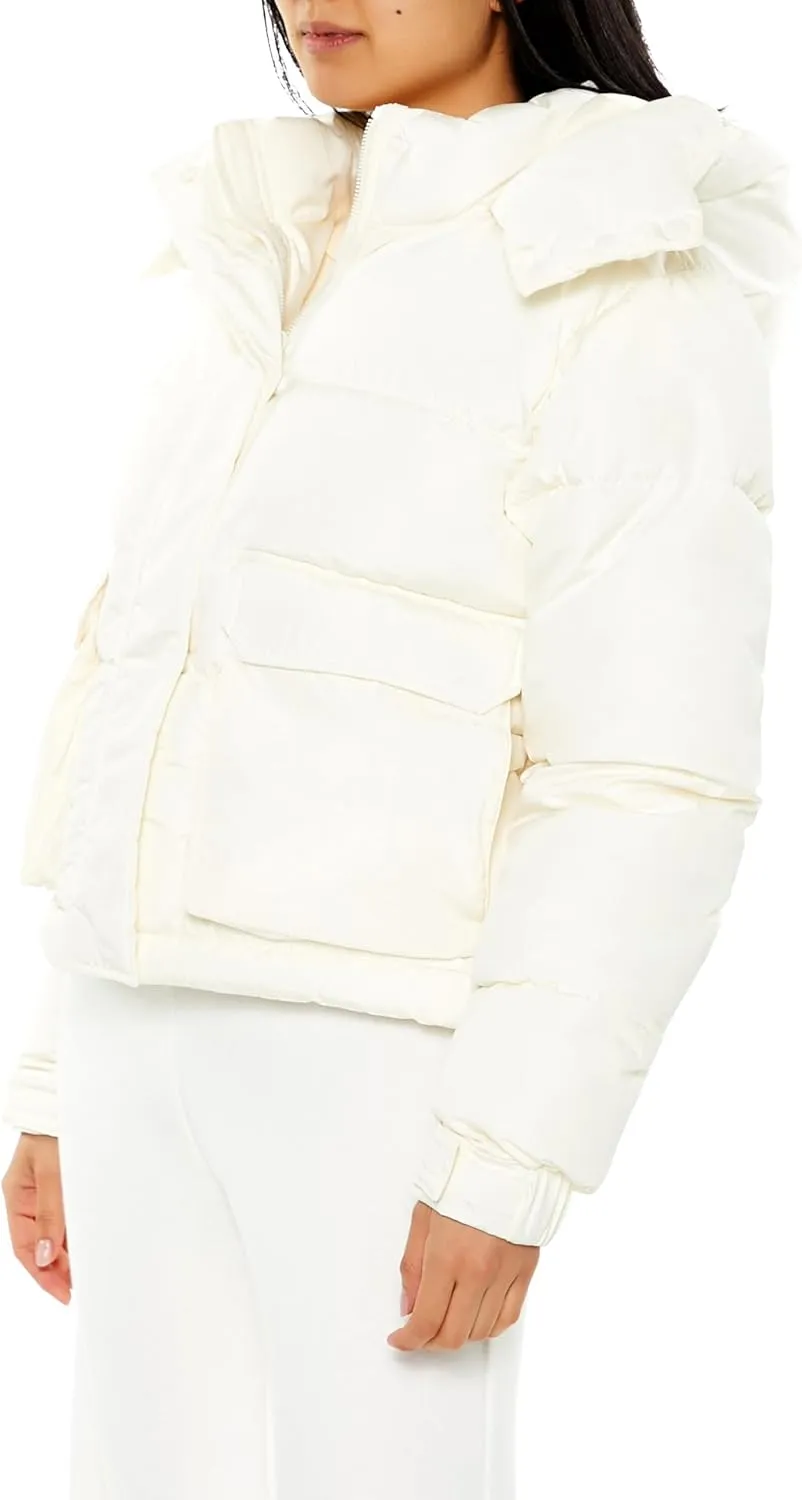 Forever 21 Womens Hooded Drawstring Puffer Jacket