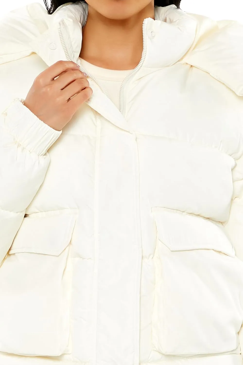 Forever 21 Womens Hooded Drawstring Puffer Jacket