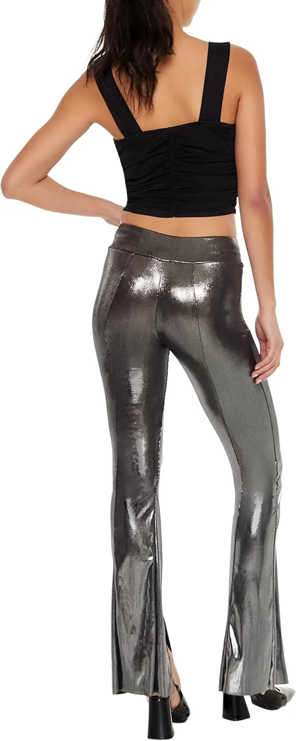 Forever 21 Women's Metallic Mid-Rise Flare Leggings