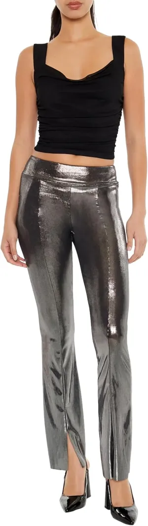 Forever 21 Women's Metallic Mid-Rise Flare Leggings