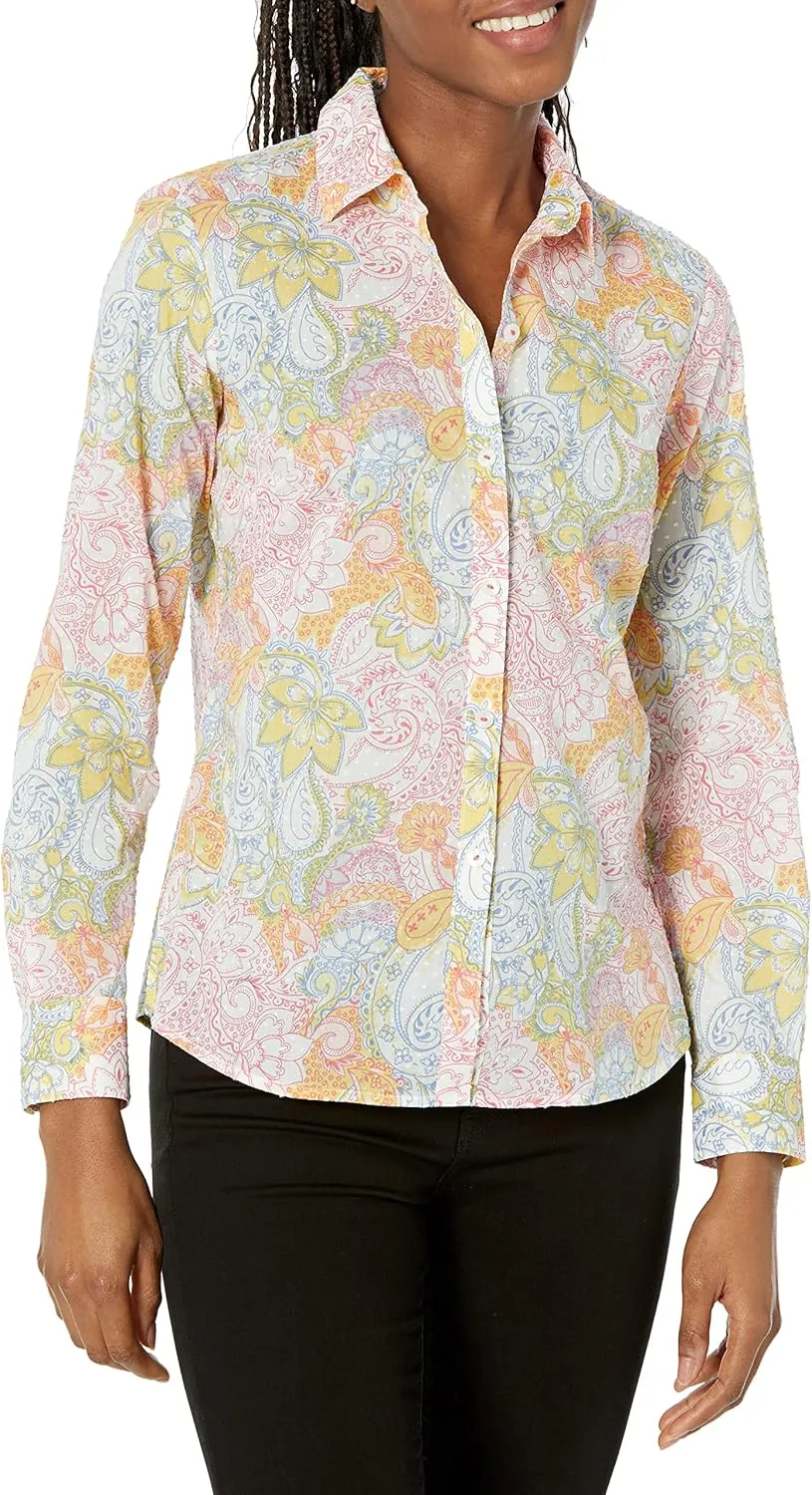Foxcroft Women's Ava Long Sleeve Beach Batik Blouse