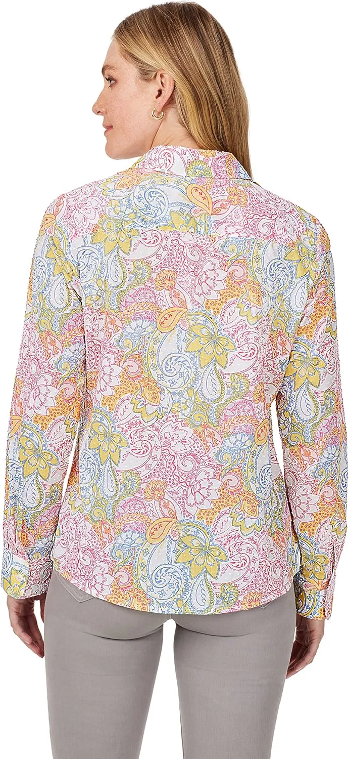 Foxcroft Women's Ava Long Sleeve Beach Batik Blouse