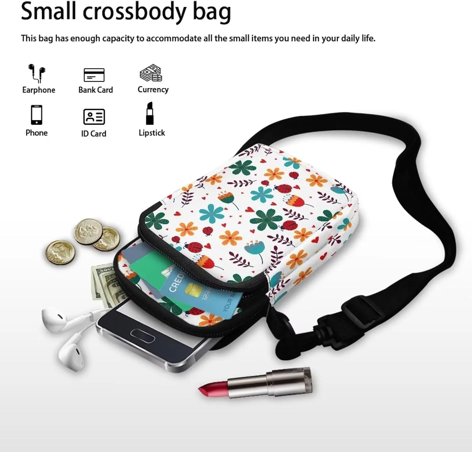 Fresh Flowers Small Bags for Women Crossbody Bags for Men Small Crossbody Bags for Women Anti Theft Crossbody Bag with Adjustable Shoulder Strap Side Bag