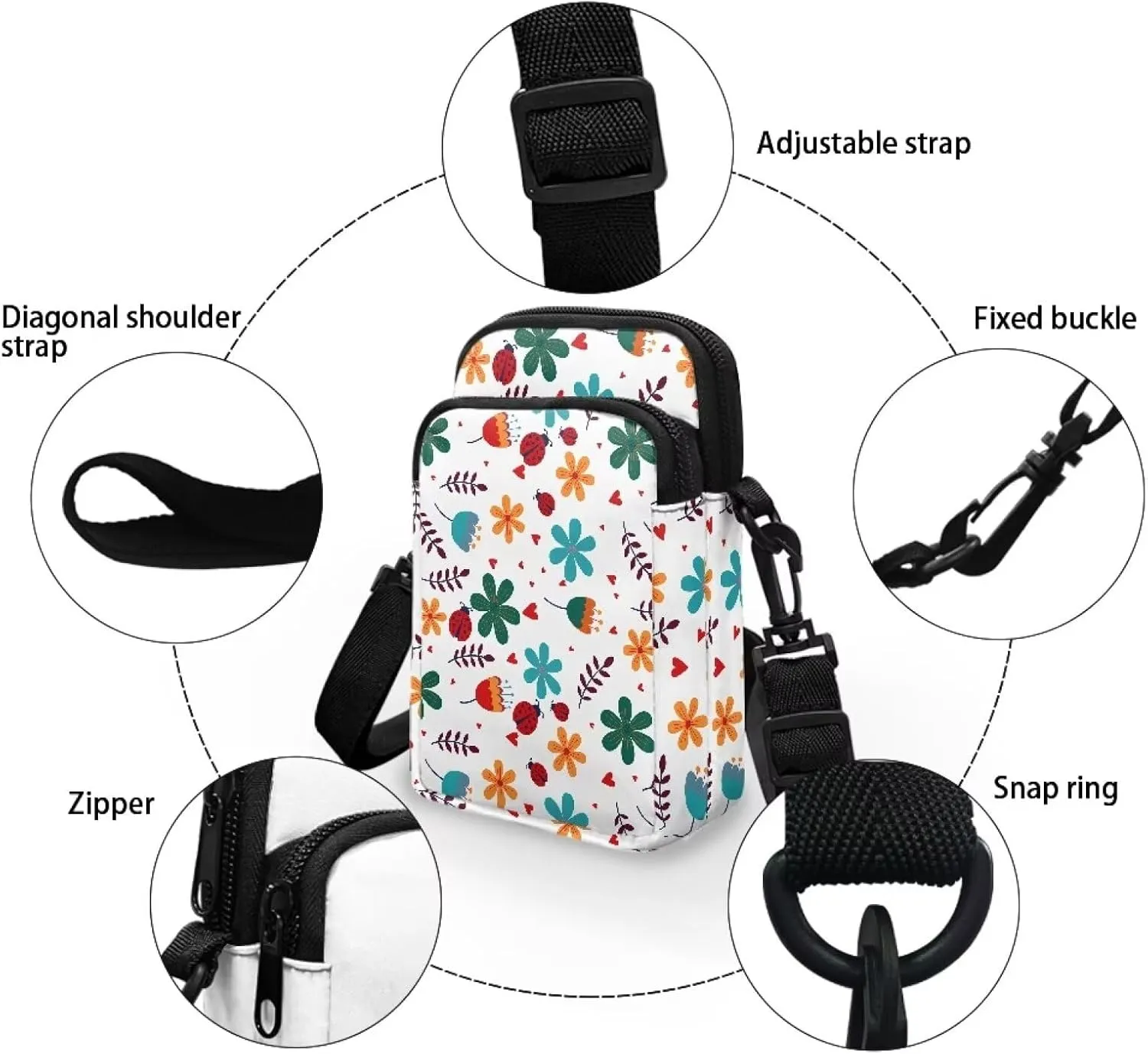 Fresh Flowers Small Bags for Women Crossbody Bags for Men Small Crossbody Bags for Women Anti Theft Crossbody Bag with Adjustable Shoulder Strap Side Bag