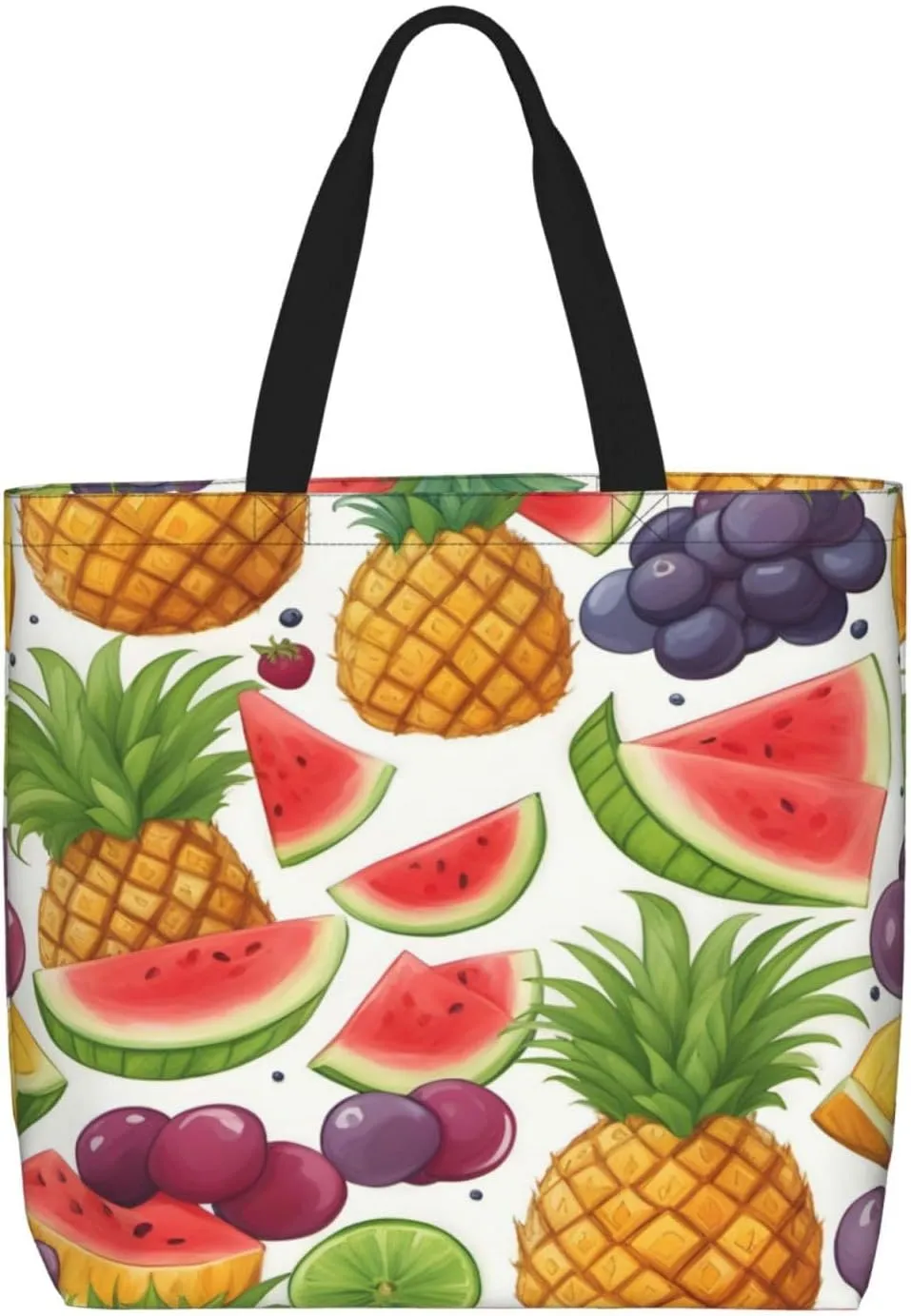 Fresh Juicy Fruits Pineapple Berries Grape Orange Print zipper shoulder bag for women.Beach,travel and daily use,lightweight,stylish