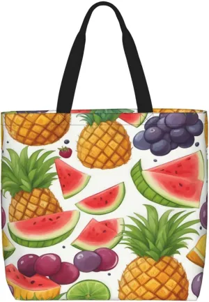 Fresh Juicy Fruits Pineapple Berries Grape Orange Print zipper shoulder bag for women.Beach,travel and daily use,lightweight,stylish