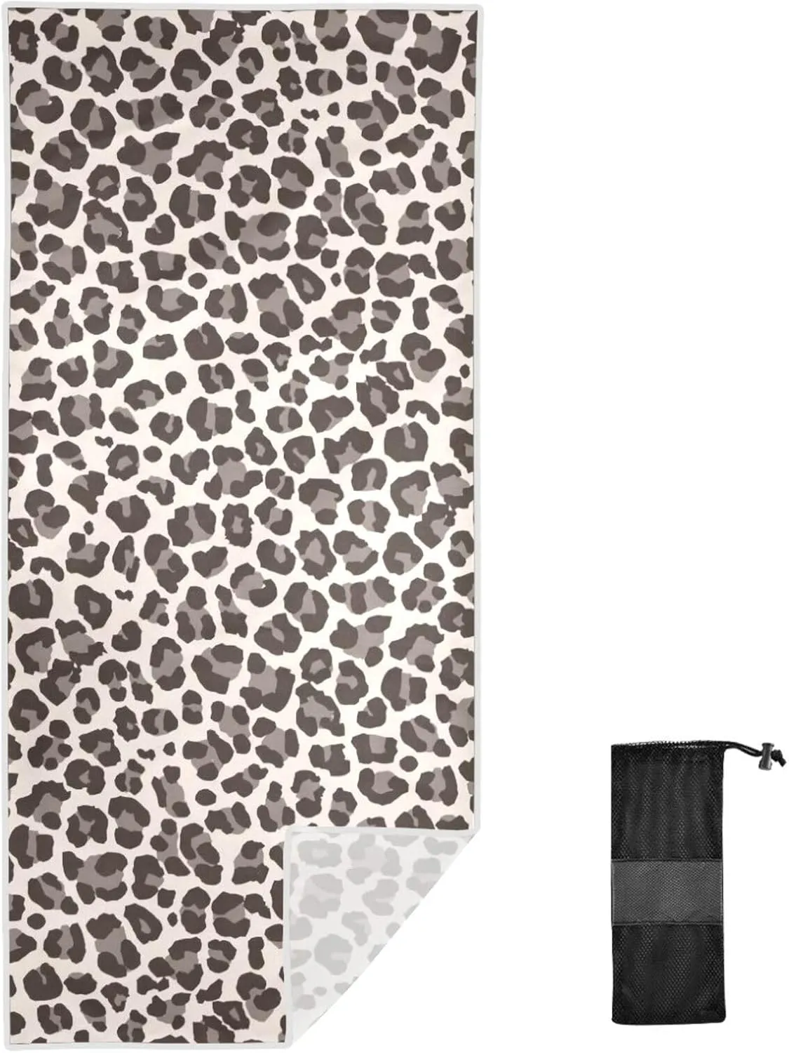 GAIGEO Brown Leopard Quick Dry Beach Towels for Adults, Sand Free Soft Beach Towel with Storage Bag, Adult Beach Towels, Thin Beach Towels for Travel, Pool, Yoga, 30"x60"