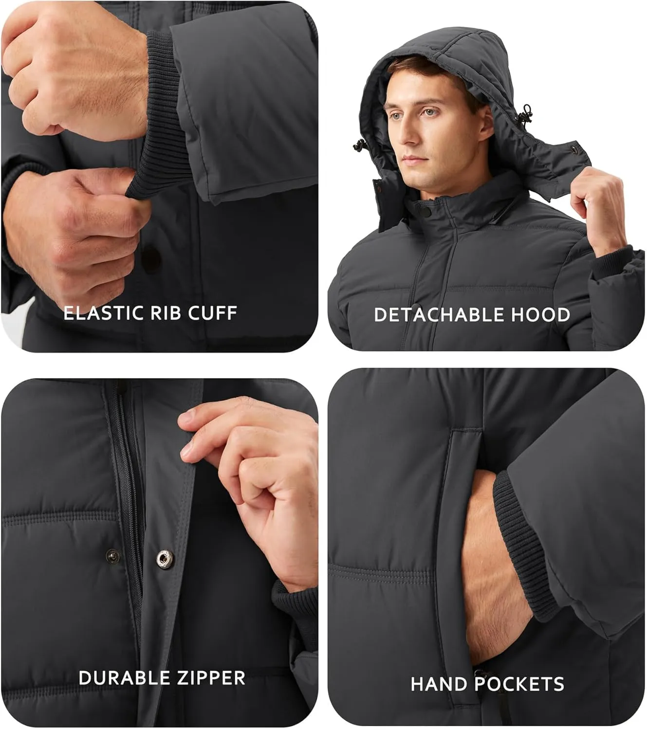 GGleaf Men's Hooded Winter Coat Warm Puffer Jacket Thicken Quilted Jacket