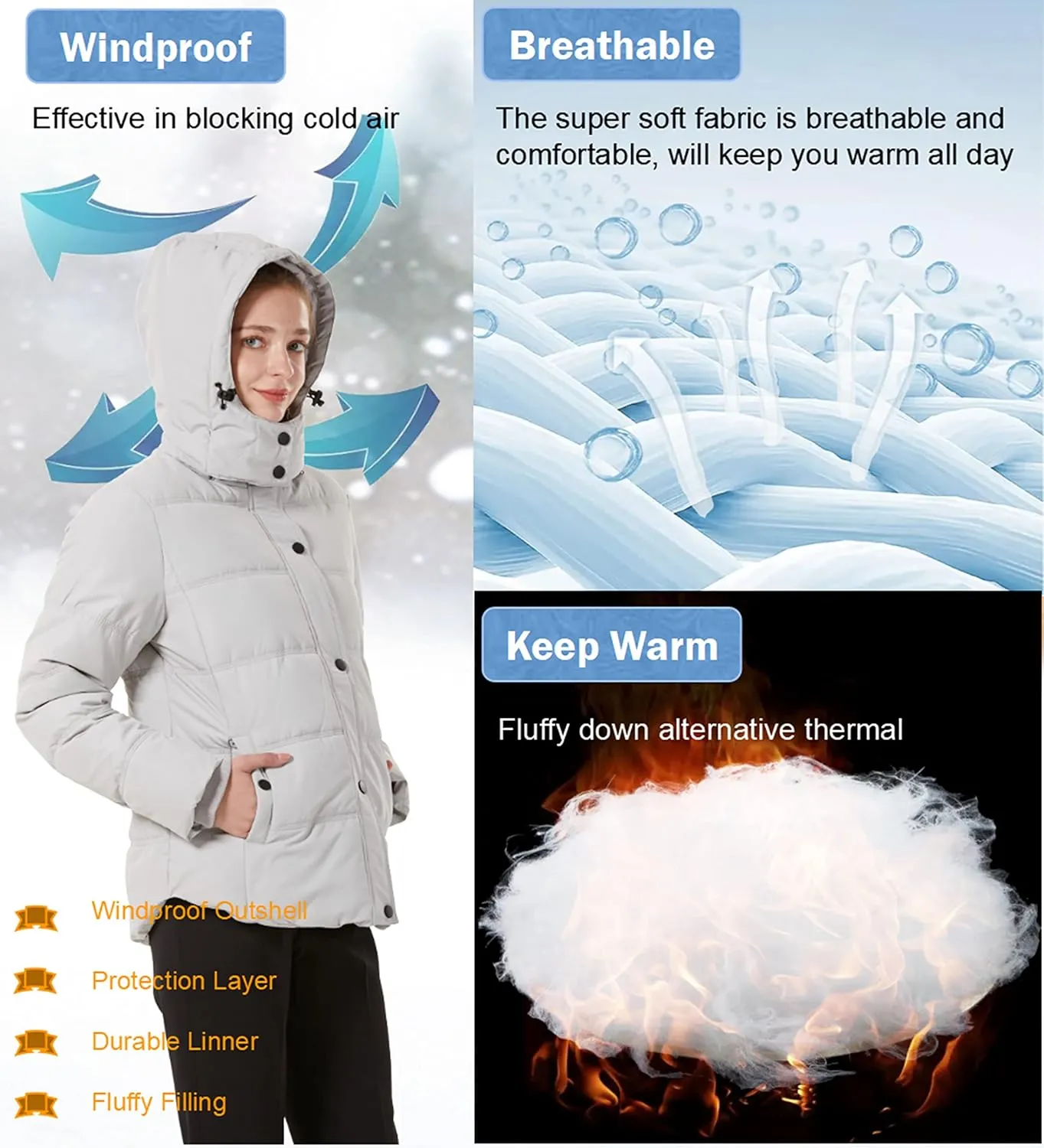 GGleaf Women's Winter Coats Quilted Puffer Jacket Warm Snow Coat with Removable Hood