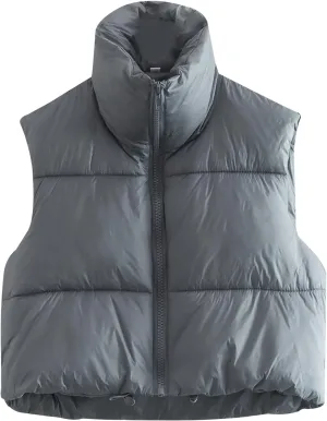 Gihuo Womens Cropped Puffer Vest Winter Crop Vest Lightweight Sleeveless Warm Outerwear Puffer Jacket Padded Gilet