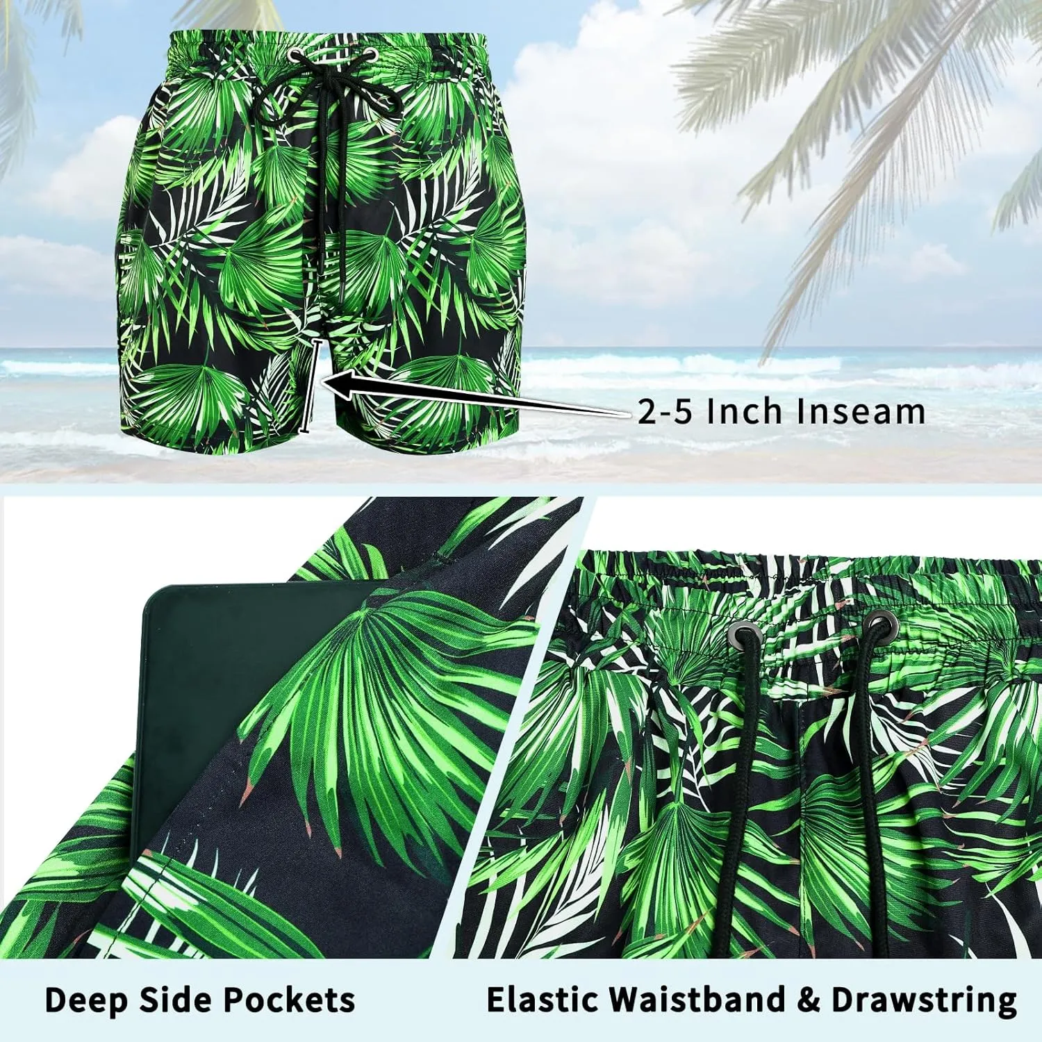 GINGTTO Men's Beach Shorts Bathing Suits with Mesh Lining