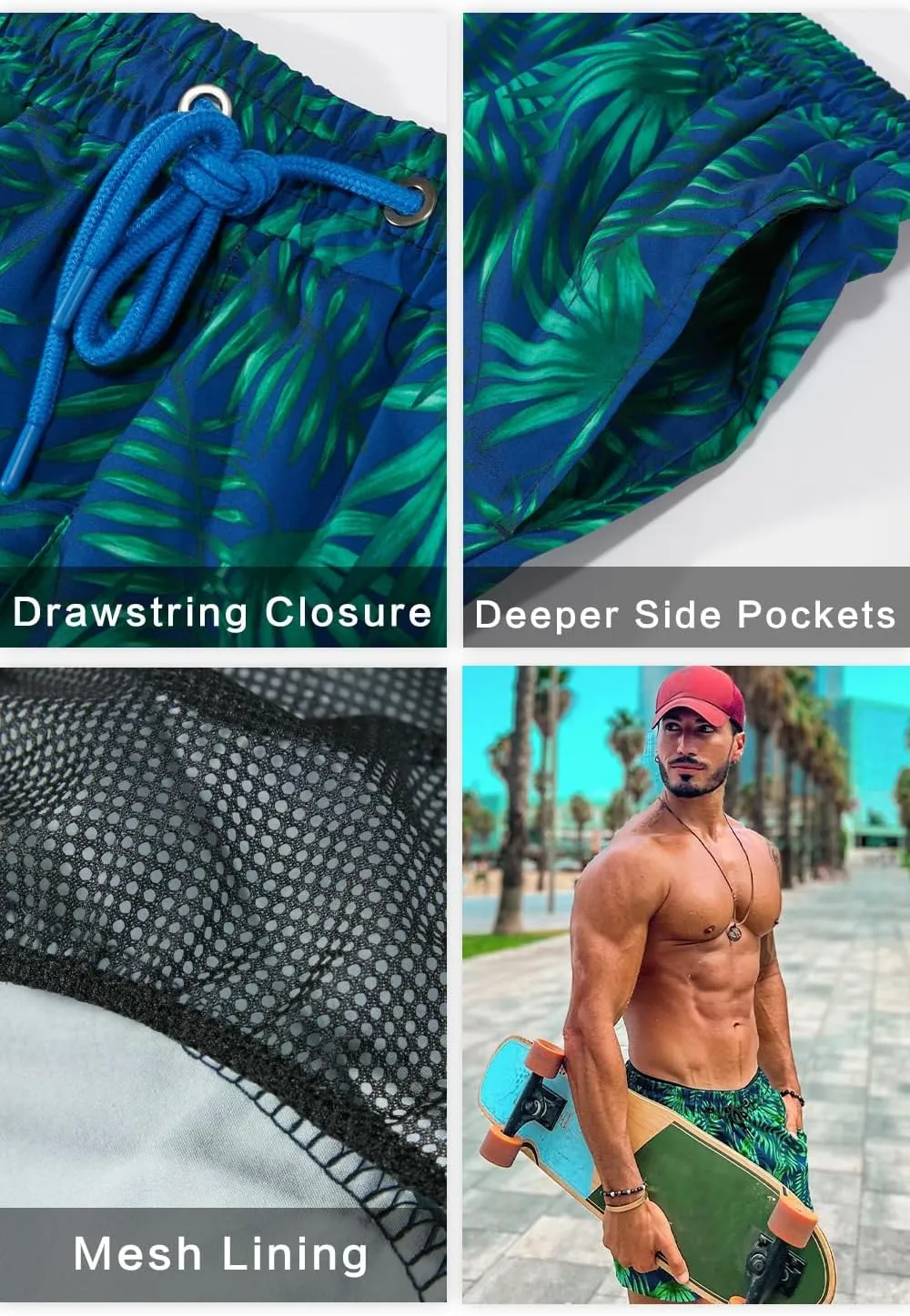 GINGTTO Men's Beach Shorts Bathing Suits with Mesh Lining
