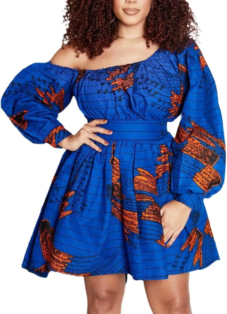 Giovacker Women's African Print Casual Party Dress Dashiki Traditional Costume