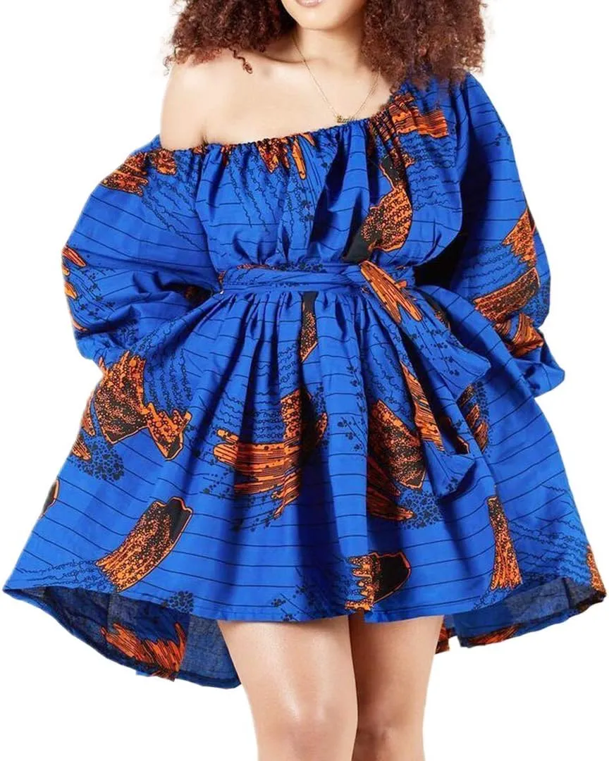 Giovacker Women's African Print Casual Party Dress Dashiki Traditional Costume