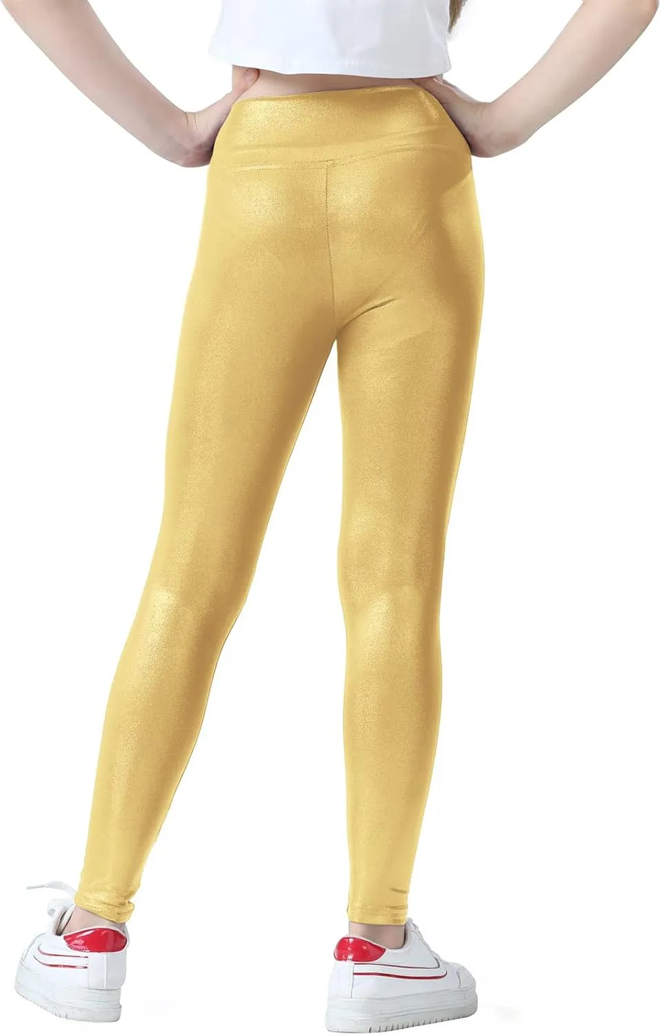 Girls Metallic Active Leggings Size 4-14 Years Shiny Sparkly Mystique Stretch Ankle Length for Kids Youth Teen