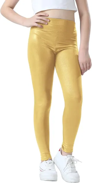 Girls Metallic Active Leggings Size 4-14 Years Shiny Sparkly Mystique Stretch Ankle Length for Kids Youth Teen