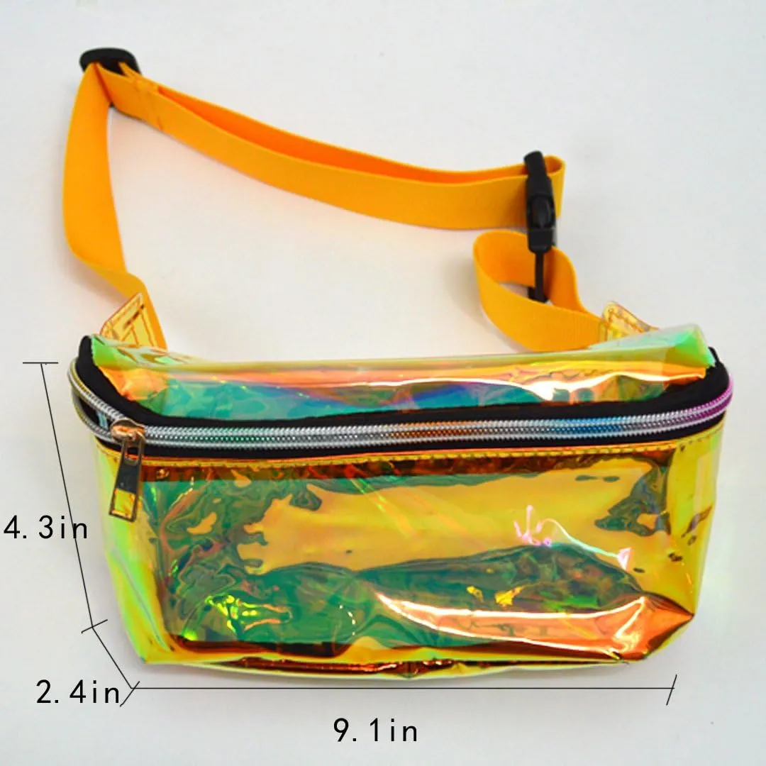 Goclothod Holographic Clear Fanny Pack Metallic Glitter Waist Bag Travel Sport Bum Bag Yellow