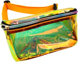 Goclothod Holographic Clear Fanny Pack Metallic Glitter Waist Bag Travel Sport Bum Bag Yellow