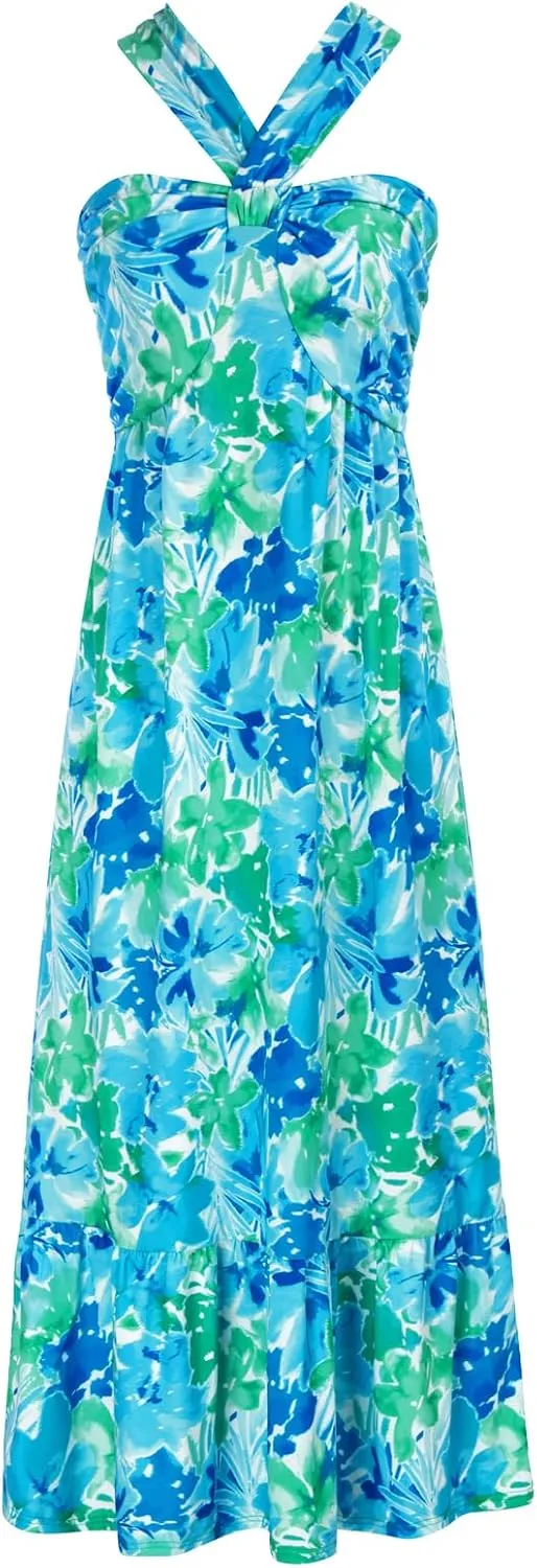 GRACE KARIN 2025 Women's Criss Cross Halterneck Sleeveless Summer Floral Print Flowy A Line Maxi Dress