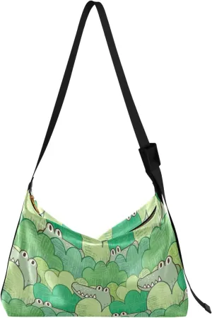 Green Crocodile Bush Cute Women Leather Handbags Hobo Large Crossbody Bag Leaf Animal Print Crossbody Hobo Purses