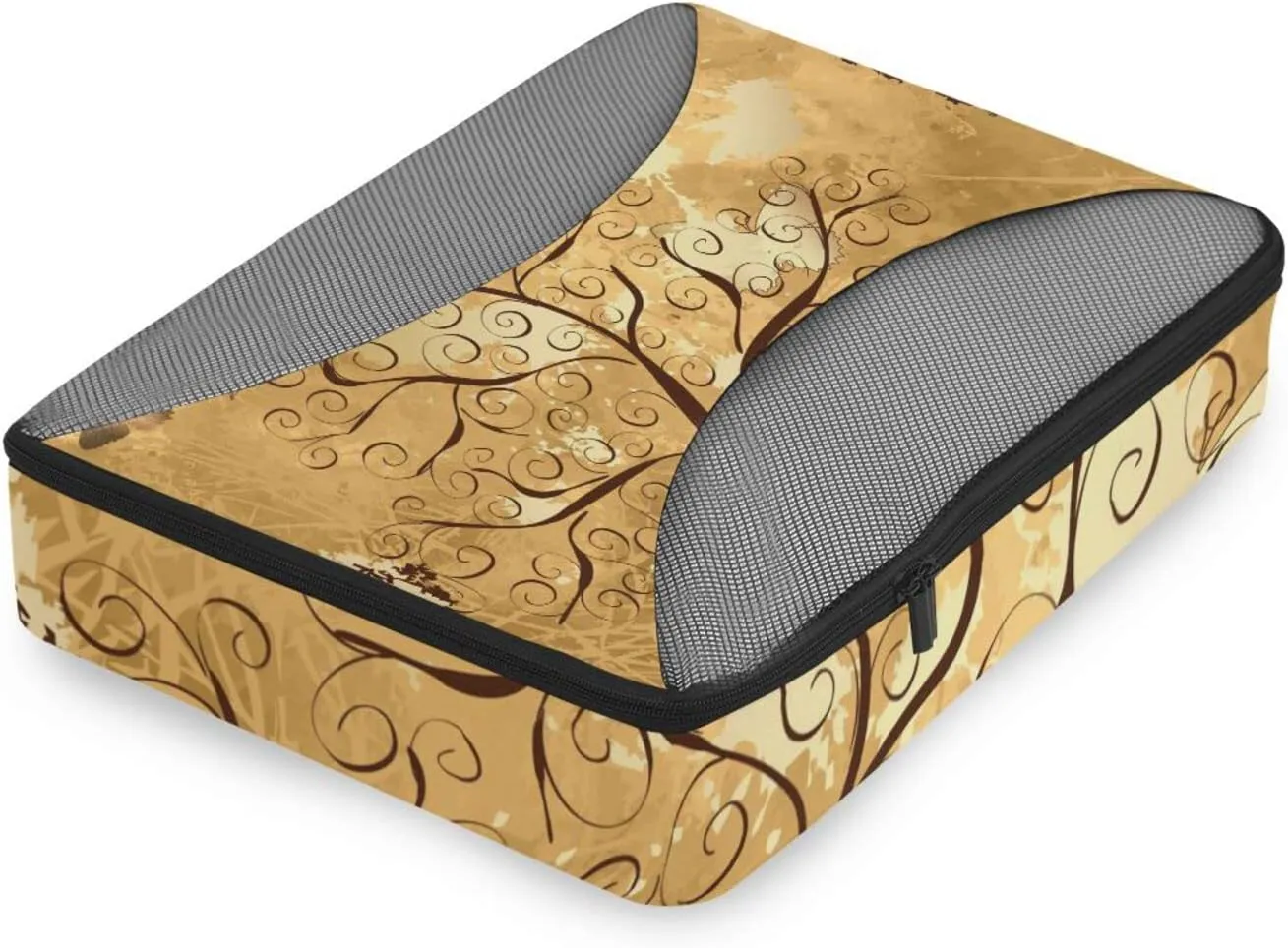 Grunge Background with a Gold Tree with Butterflies 4 PCs Set Packing Bags, Luggage Organizer Bag, Portable Cube Toiletry bag, Durable Travel Cosmetic Storage Bag for Men Women