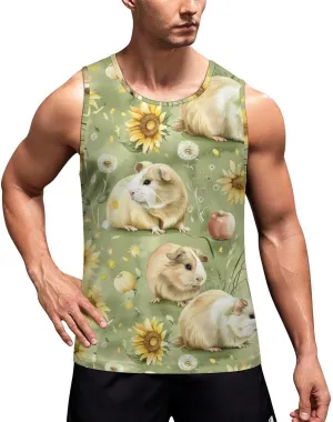 Guinea Pigs Sunflower Grassland Tank Tops Men Active Muscle Top Sleeveless Shirts Casual Summer Sport Gym T Shirt