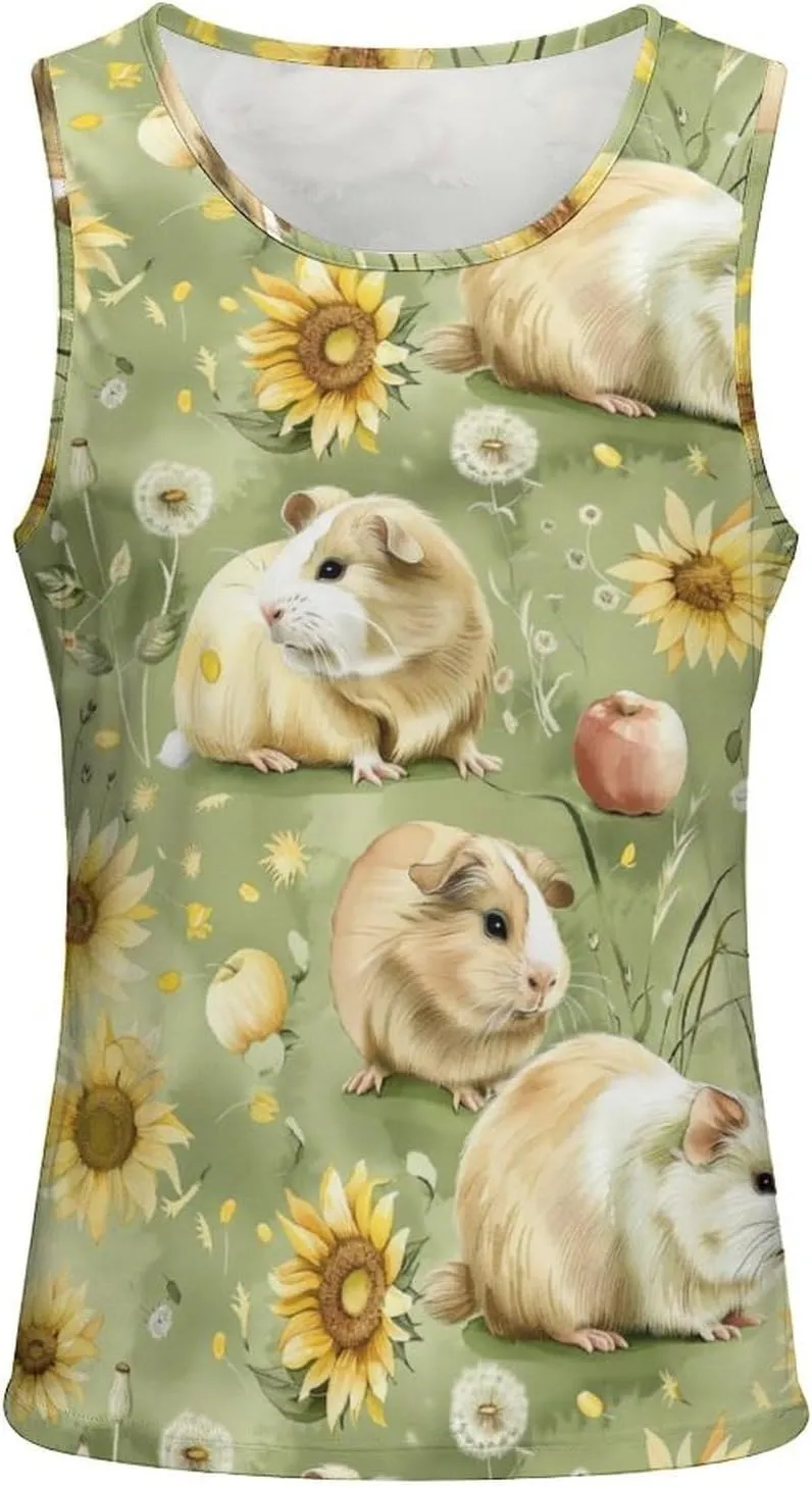 Guinea Pigs Sunflower Grassland Tank Tops Men Active Muscle Top Sleeveless Shirts Casual Summer Sport Gym T Shirt