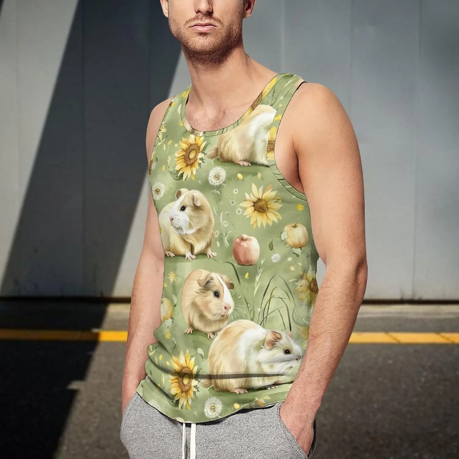 Guinea Pigs Sunflower Grassland Tank Tops Men Active Muscle Top Sleeveless Shirts Casual Summer Sport Gym T Shirt