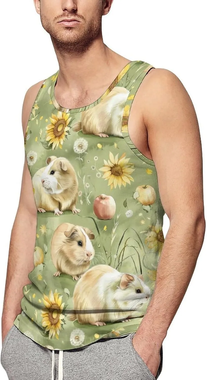 Guinea Pigs Sunflower Grassland Tank Tops Men Active Muscle Top Sleeveless Shirts Casual Summer Sport Gym T Shirt
