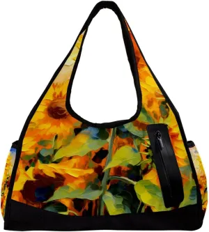 Gym Bag for Women,Small Gym Bag for Men,Watercolor Field Sunflower,Overnight Bag