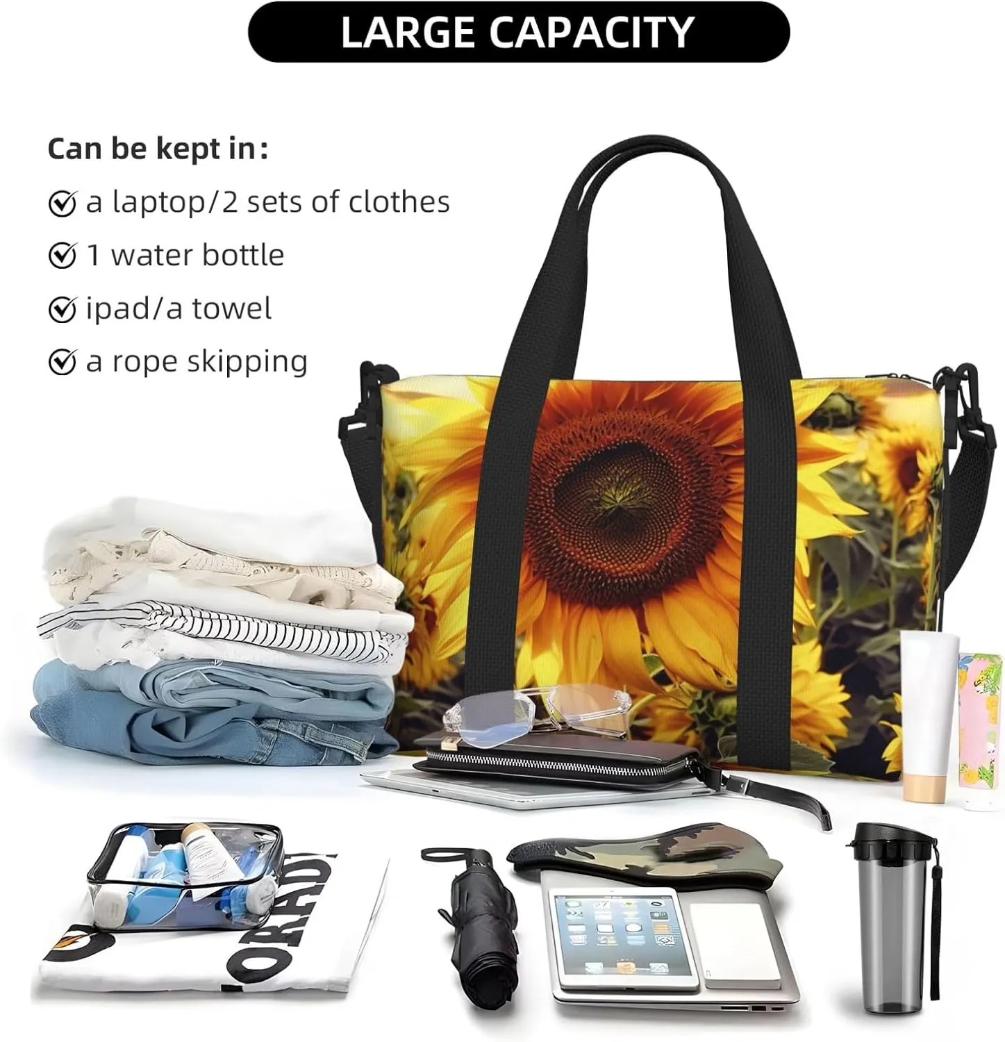Gym Bag Sunflower Duffel Bag for Men Women Travel Overnight Bag with Shoe Compartment Workout Bags