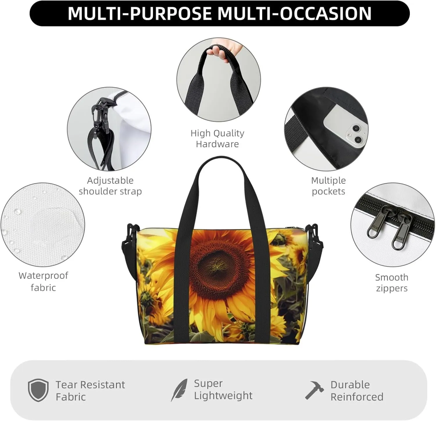 Gym Bag Sunflower Duffel Bag for Men Women Travel Overnight Bag with Shoe Compartment Workout Bags