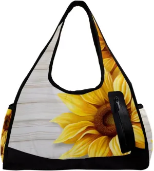 Gym Bags for Women,Duffle Bag for Travel,Wood and Sunflower,Gym Bag for Men