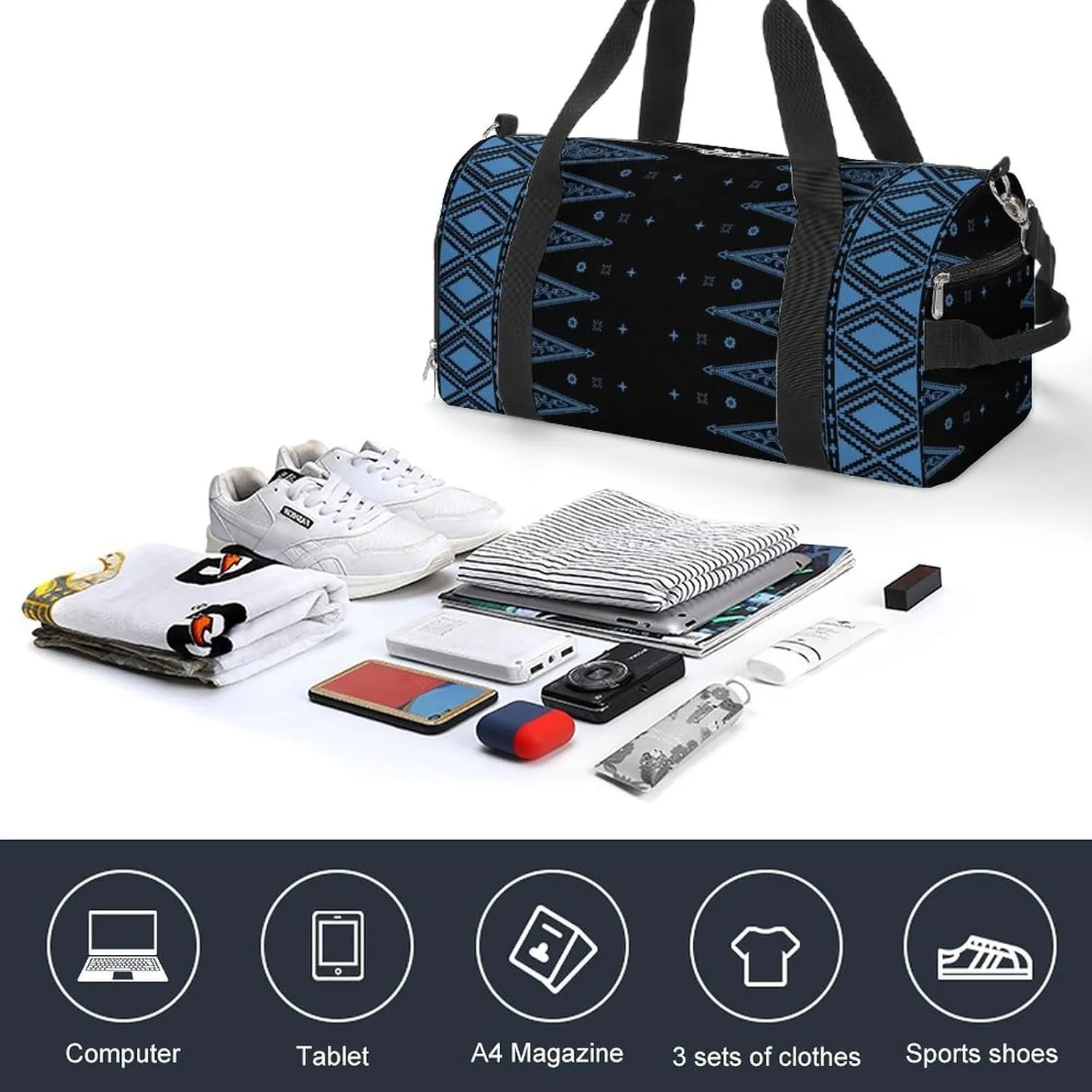 Gym Duffel Bag with Shoe Compartment Wet Pocket, Traditional Batik Travel Bag for Men Women, style