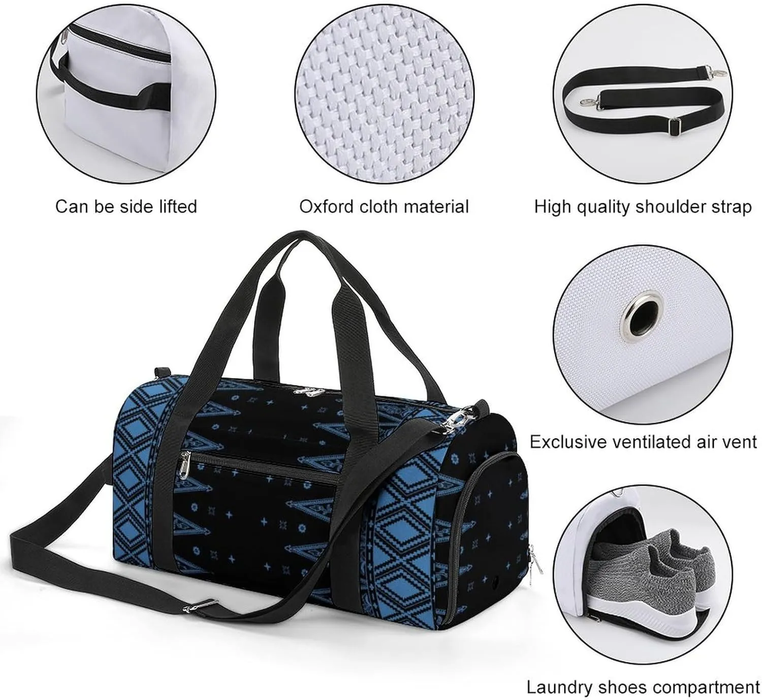 Gym Duffel Bag with Shoe Compartment Wet Pocket, Traditional Batik Travel Bag for Men Women, style