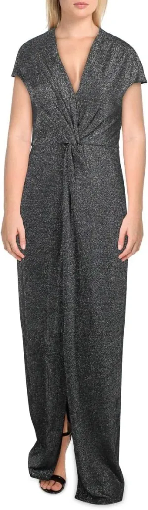 H HALSTON Women's A-line Metallic Jersey Gown