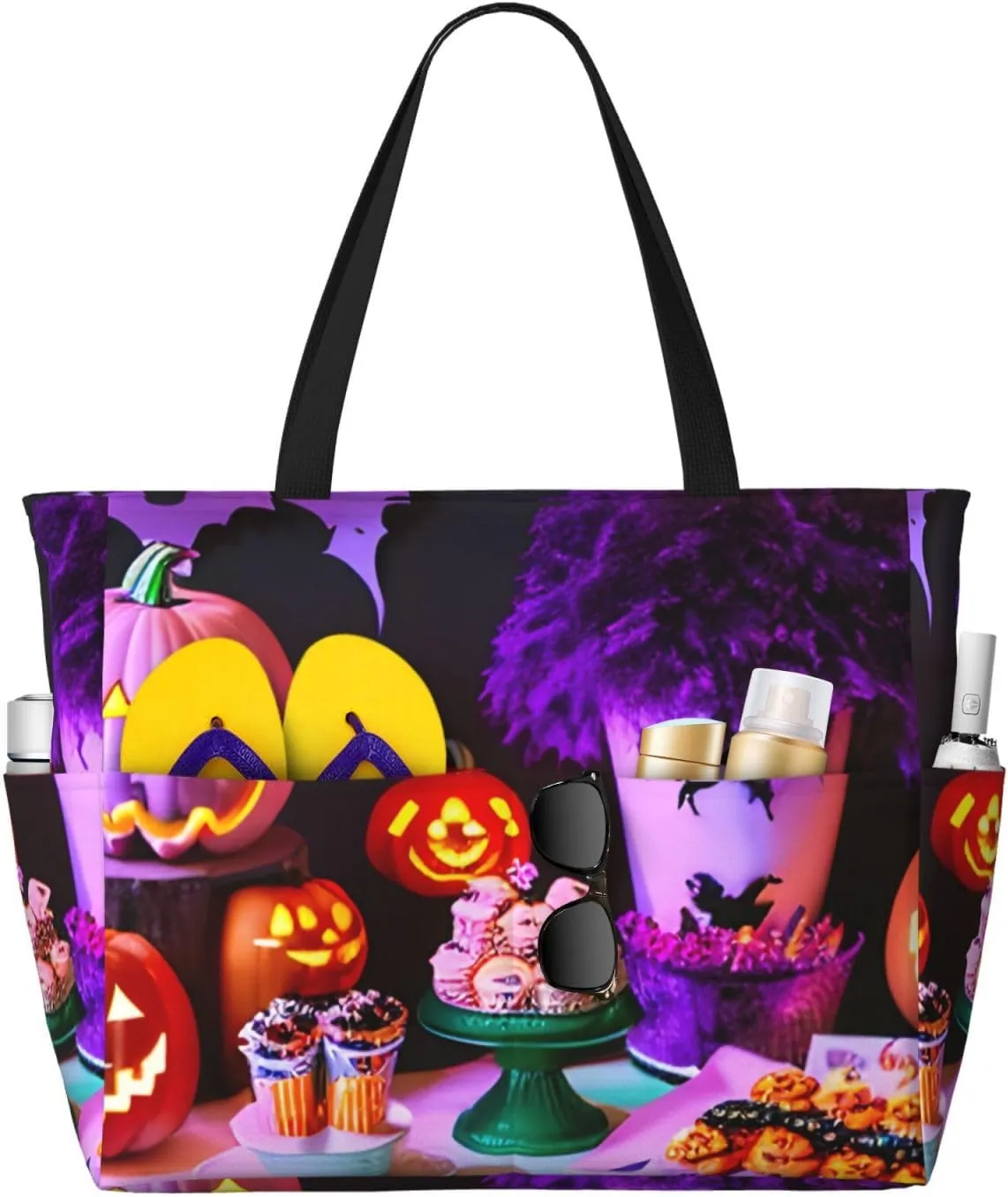 halloween carnival party Print Foldable Lightweight Family Beach Bag for Men Women Beach Tote Bag Portable Gym Bag