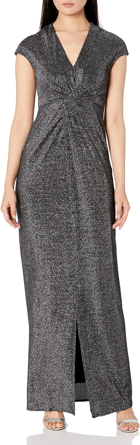 HALSTON Women's A-line Metallic Jersey Gown