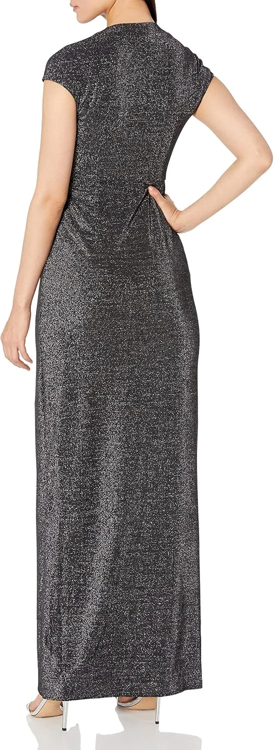HALSTON Women's A-line Metallic Jersey Gown