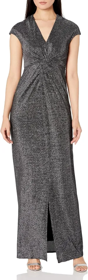 HALSTON Women's A-line Metallic Jersey Gown