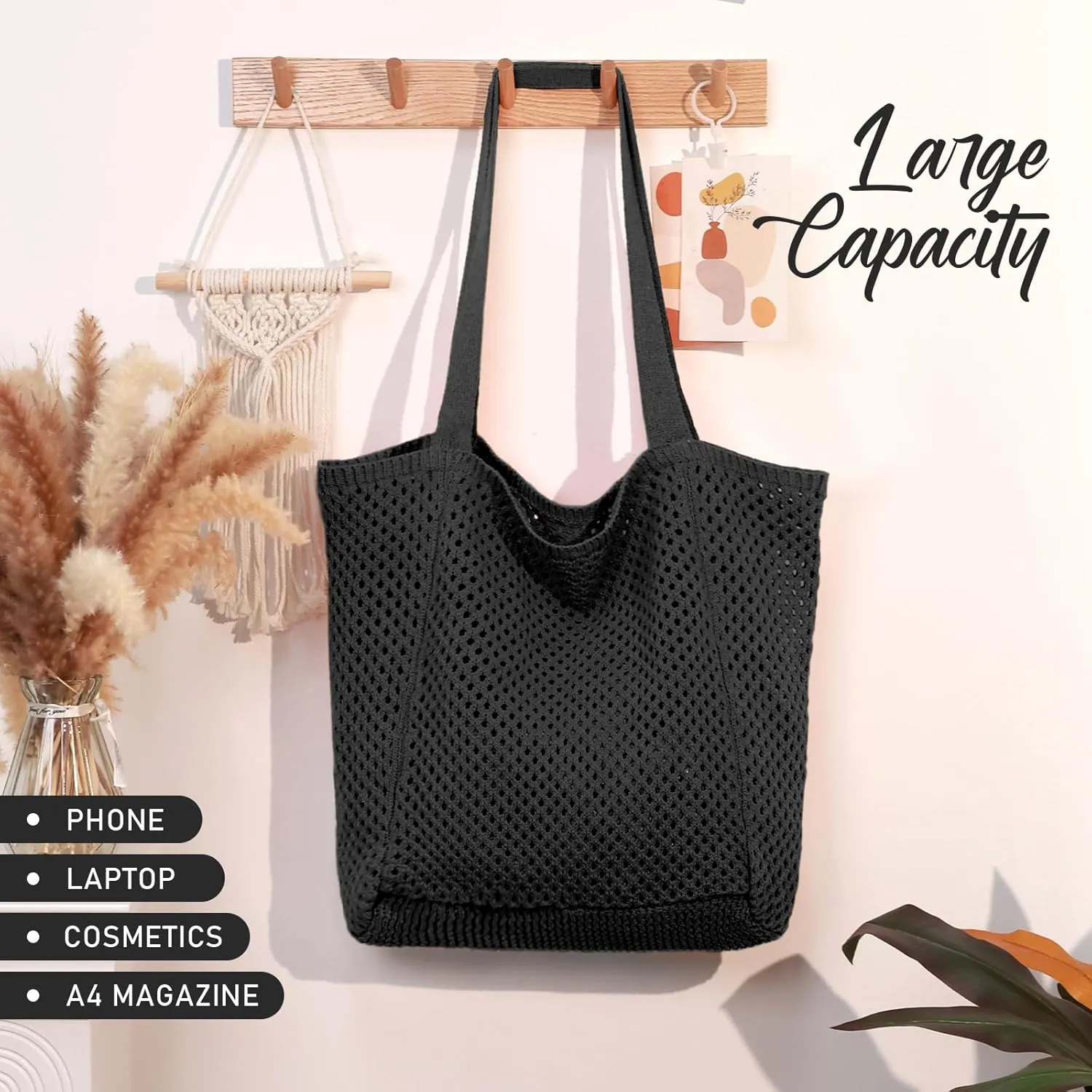 hatisan Crochet Bags for Women - Summer Beach Tote, Aesthetic Hippie Knit Bag