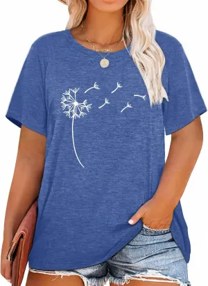 HDLTE Women Plus Size T Shirts Short Sleeve Casual Graphic Tee Tops
