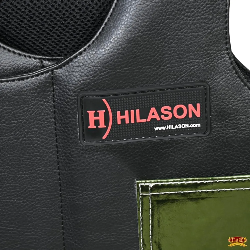 HILASON Bull Riding Vest - Kids Junior Youth Bull Pro Rodeo Leather Blue/Metallic Red