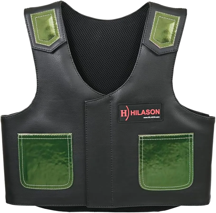HILASON Bull Riding Vest - Kids Junior Youth Bull Pro Rodeo Leather Blue/Metallic Red