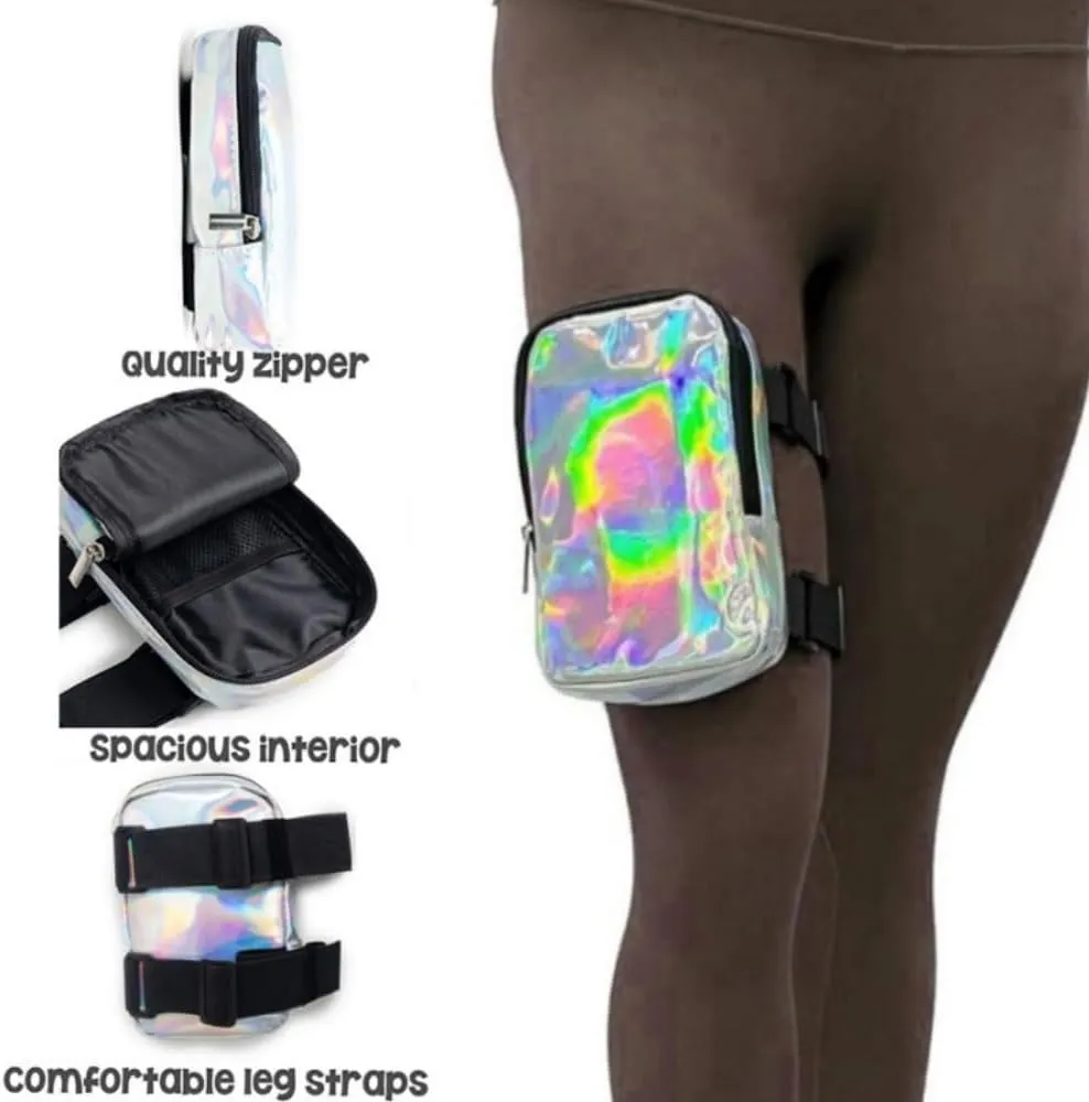 Holographic Thigh Bag Waist Pack with Adjustable Straps, Colourful Leg Bag for Women Thigh Bag for Outdoor Hiking Travel Sport Use (black)