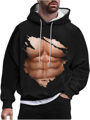Hoodies for Men Pullover Mens Workout Muscle Print Hooded Sweatshirts Causal Loose Drawstring Long Sleeve Shirts