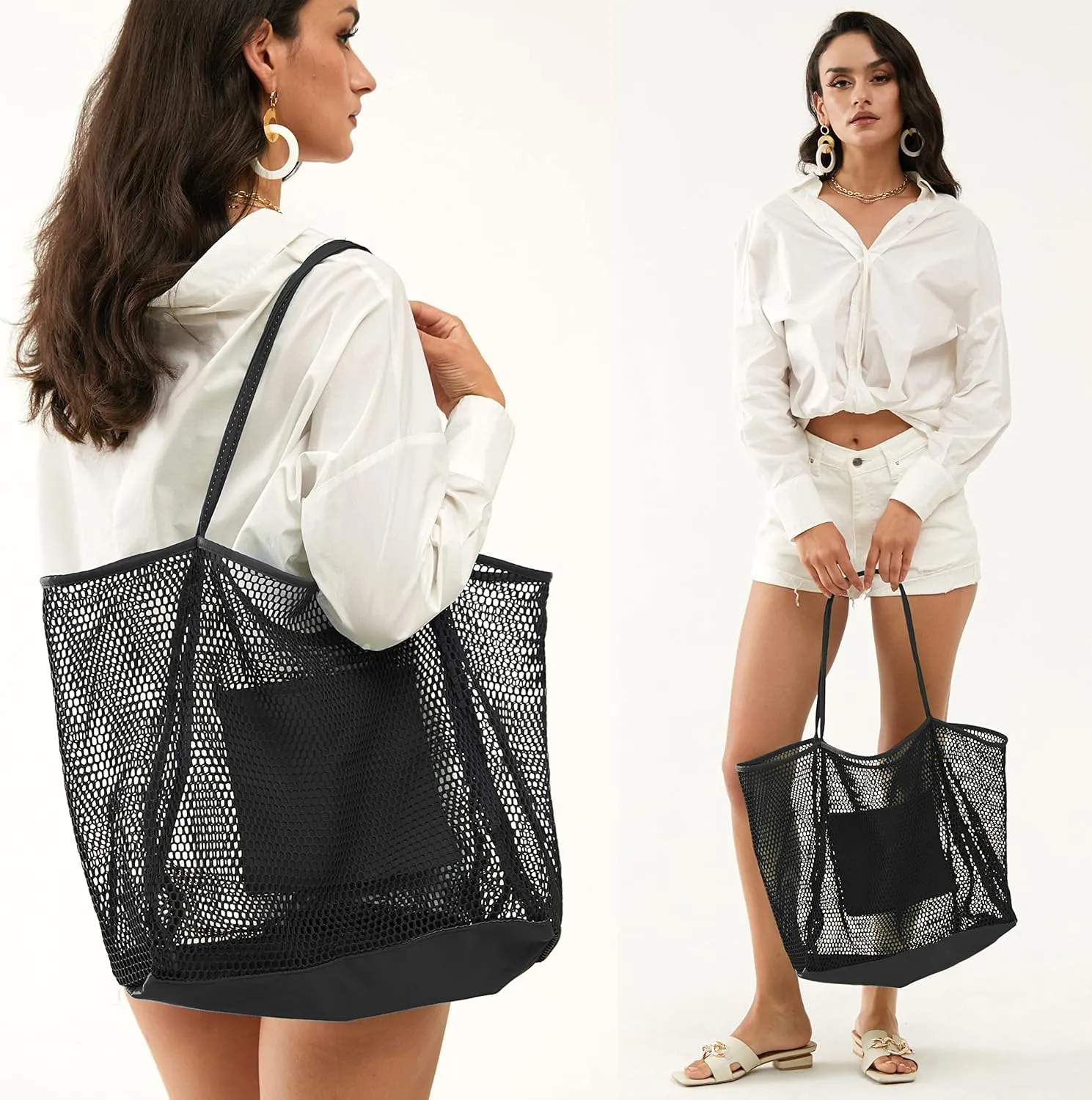 HOXIS Mesh Beach Tote Womens Shoulder Handbag
