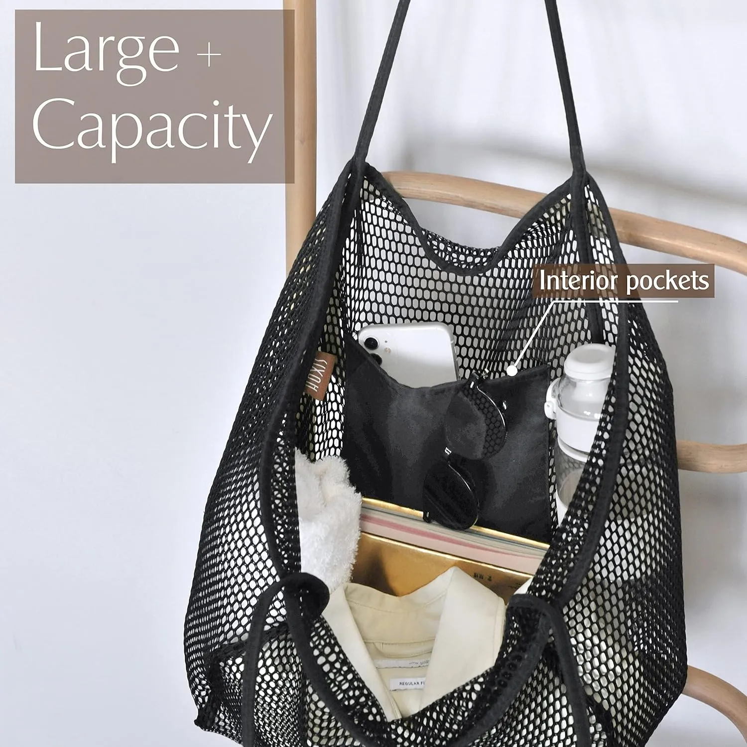 HOXIS Mesh Beach Tote Womens Shoulder Handbag