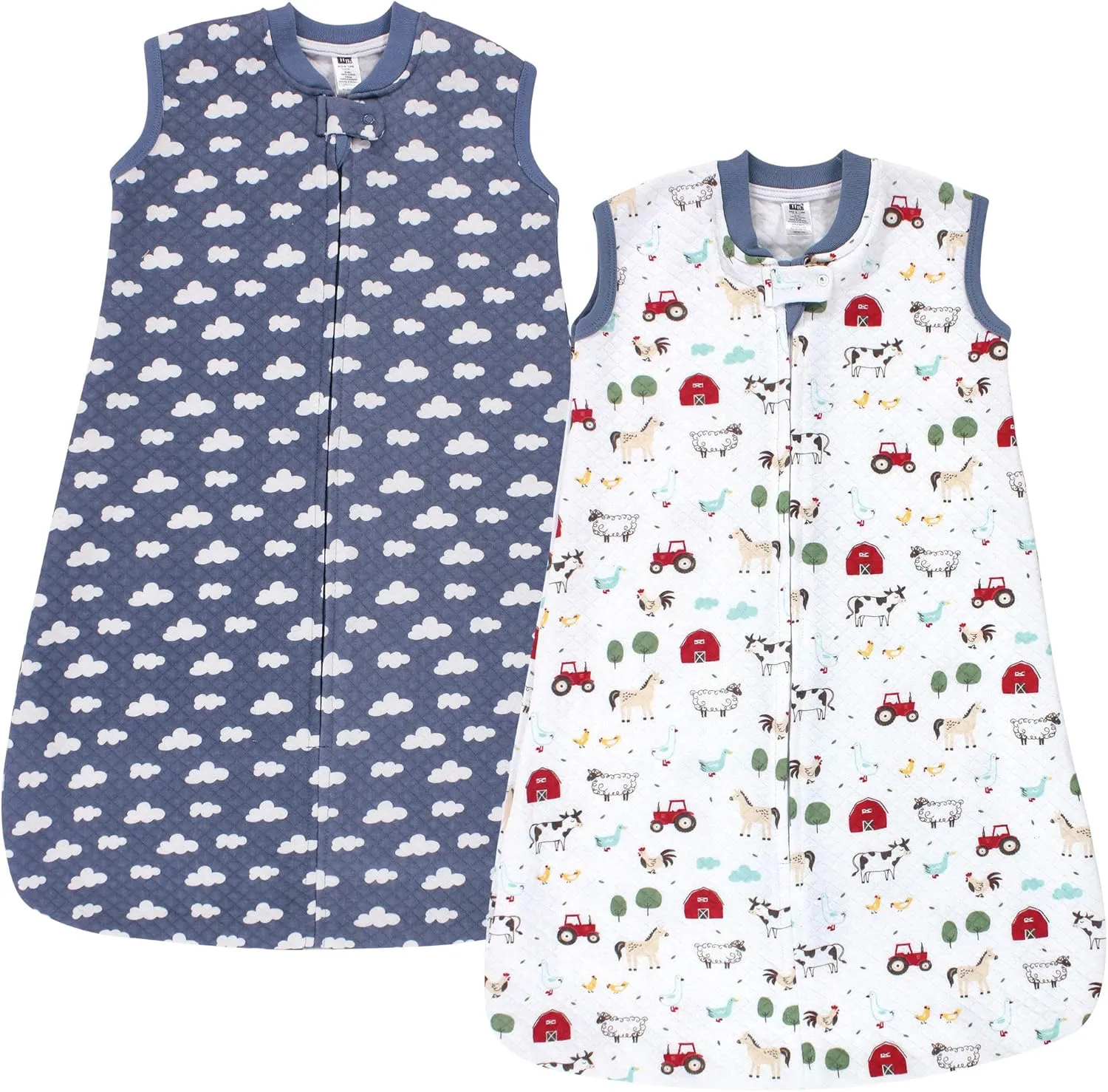 Hudson Baby Unisex Baby Premium Quilted Sleeveless Sleeping Bag and Wearable Blanket, Boy Farm Animals, 6-12 Months