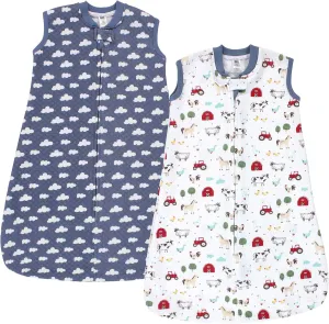 Hudson Baby Unisex Baby Premium Quilted Sleeveless Sleeping Bag and Wearable Blanket, Boy Farm Animals, 6-12 Months